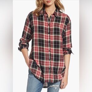 Treasure and Bond Relaxed Open Back Plaid Cotton Button Down Size Small